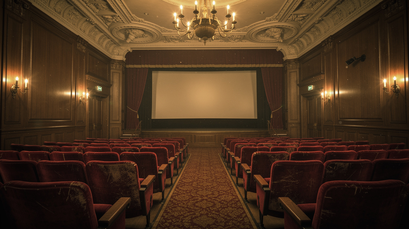 Vintage cinema interior with red velvet seats